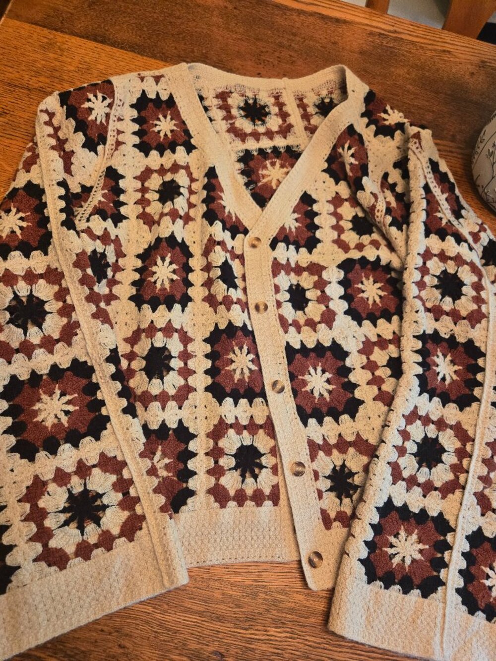 Crochet Granny Square Style Cardigan, Size Small